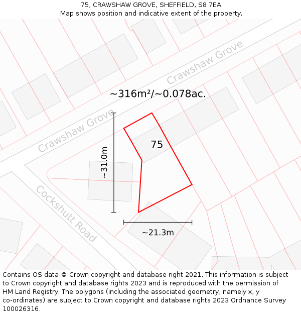 75, CRAWSHAW GROVE, SHEFFIELD, S8 7EA: Plot and title map