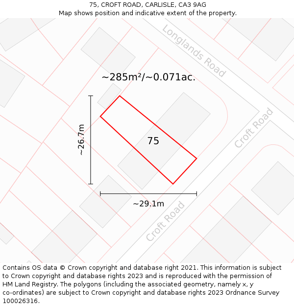 75, CROFT ROAD, CARLISLE, CA3 9AG: Plot and title map