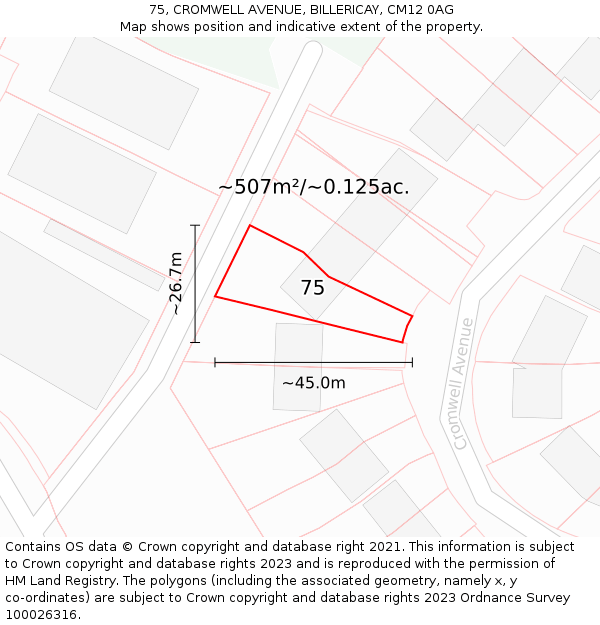 75, CROMWELL AVENUE, BILLERICAY, CM12 0AG: Plot and title map