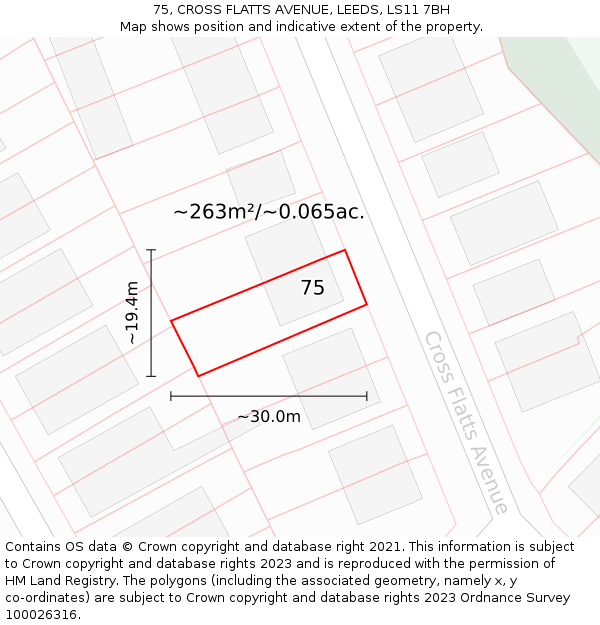 75, CROSS FLATTS AVENUE, LEEDS, LS11 7BH: Plot and title map