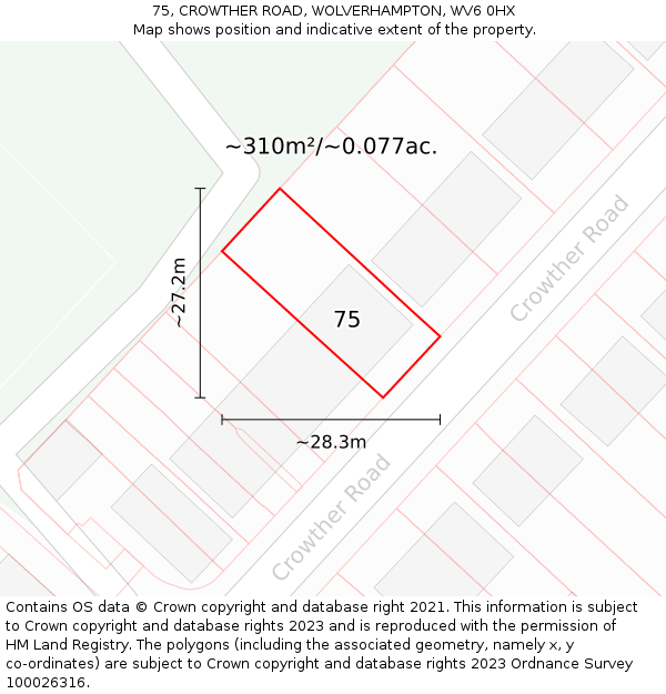 75, CROWTHER ROAD, WOLVERHAMPTON, WV6 0HX: Plot and title map