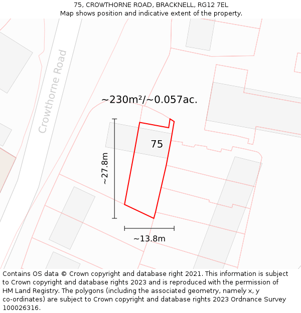 75, CROWTHORNE ROAD, BRACKNELL, RG12 7EL: Plot and title map