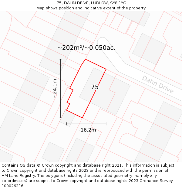 75, DAHN DRIVE, LUDLOW, SY8 1YG: Plot and title map