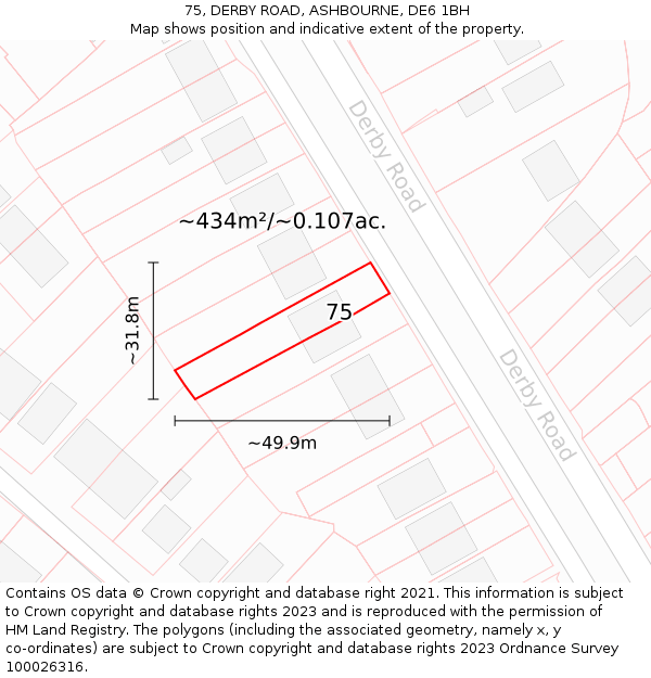 75, DERBY ROAD, ASHBOURNE, DE6 1BH: Plot and title map