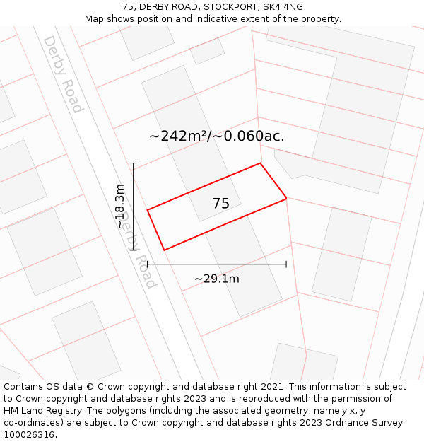 75, DERBY ROAD, STOCKPORT, SK4 4NG: Plot and title map