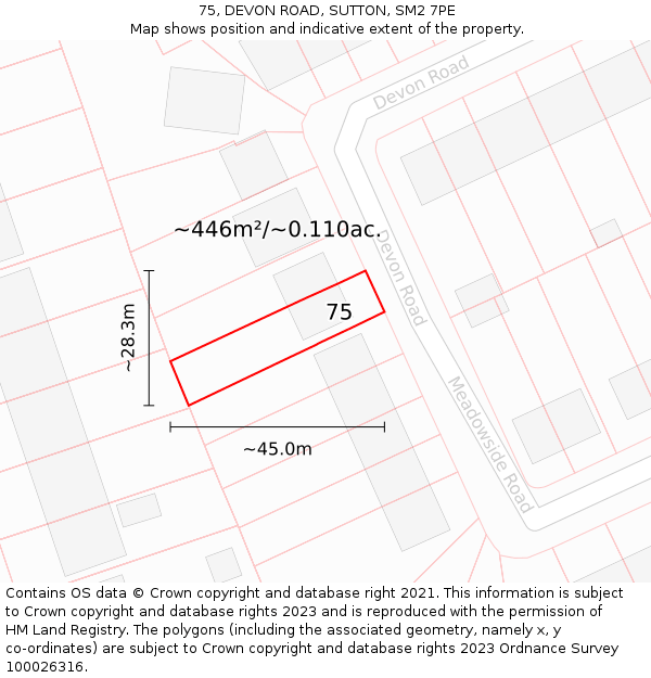 75, DEVON ROAD, SUTTON, SM2 7PE: Plot and title map