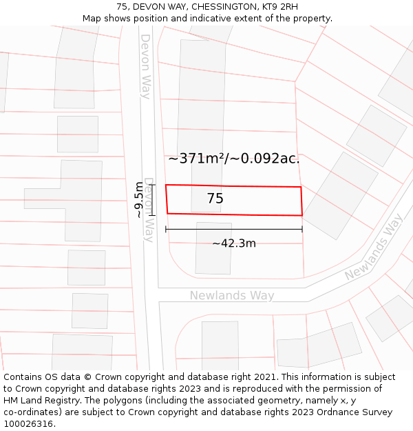 75, DEVON WAY, CHESSINGTON, KT9 2RH: Plot and title map