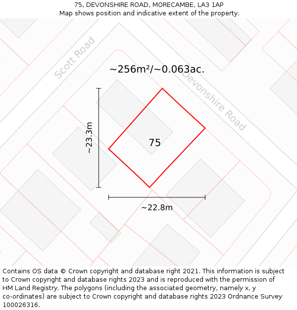 75, DEVONSHIRE ROAD, MORECAMBE, LA3 1AP: Plot and title map