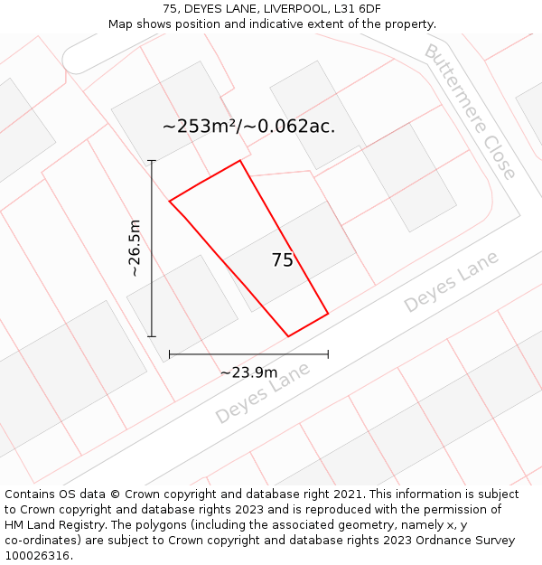 75, DEYES LANE, LIVERPOOL, L31 6DF: Plot and title map