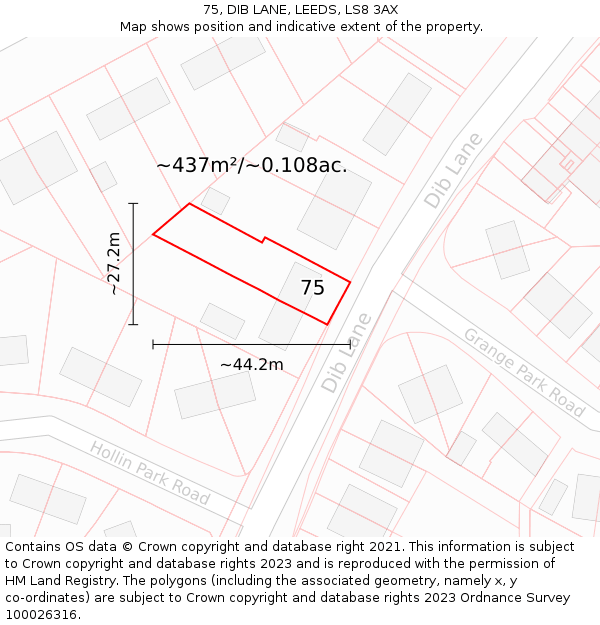 75, DIB LANE, LEEDS, LS8 3AX: Plot and title map