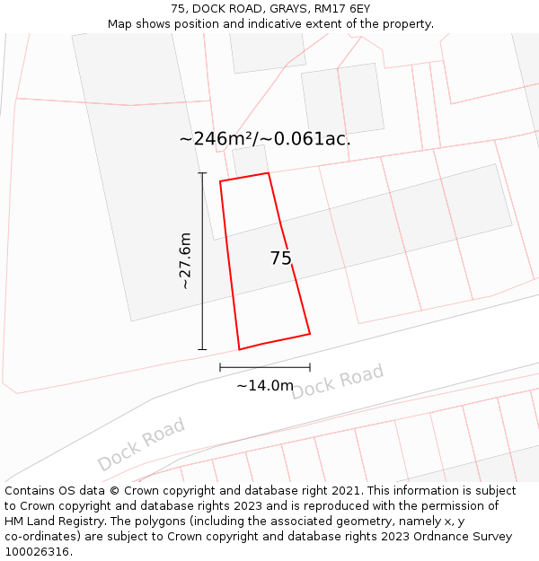 75, DOCK ROAD, GRAYS, RM17 6EY: Plot and title map