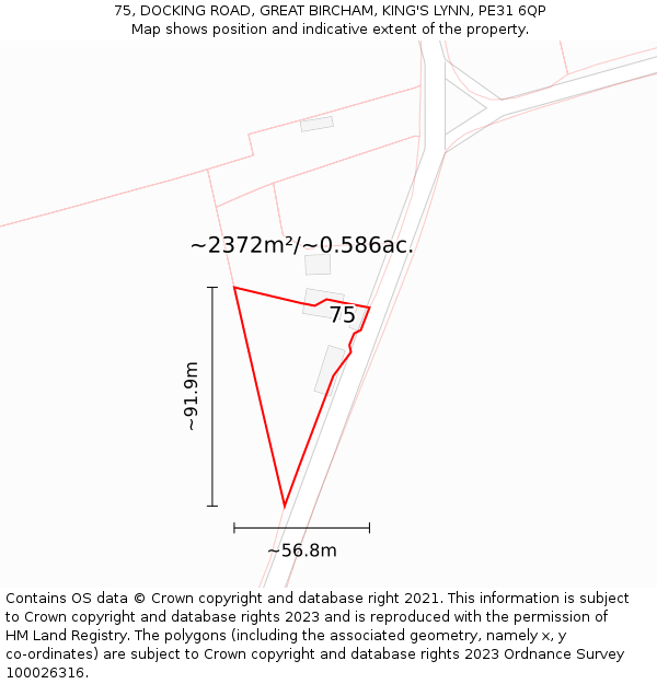 75, DOCKING ROAD, GREAT BIRCHAM, KING'S LYNN, PE31 6QP: Plot and title map