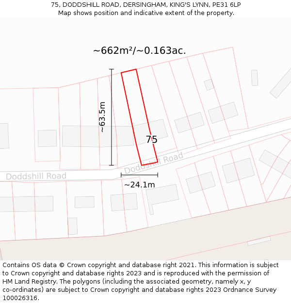 75, DODDSHILL ROAD, DERSINGHAM, KING'S LYNN, PE31 6LP: Plot and title map