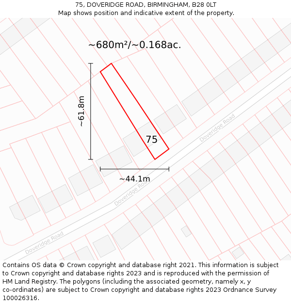 75, DOVERIDGE ROAD, BIRMINGHAM, B28 0LT: Plot and title map