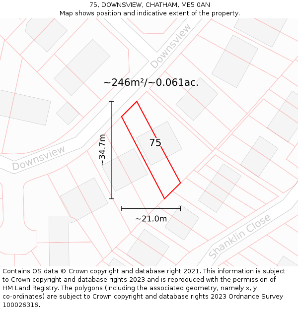 75, DOWNSVIEW, CHATHAM, ME5 0AN: Plot and title map