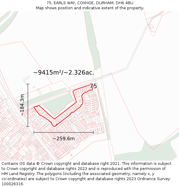 75, EARLS WAY, COXHOE, DURHAM, DH6 4BU: Plot and title map