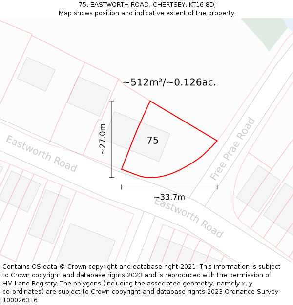 75, EASTWORTH ROAD, CHERTSEY, KT16 8DJ: Plot and title map