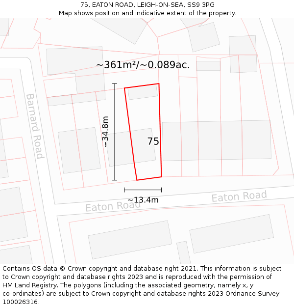 75, EATON ROAD, LEIGH-ON-SEA, SS9 3PG: Plot and title map