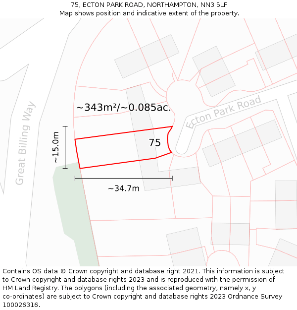 75, ECTON PARK ROAD, NORTHAMPTON, NN3 5LF: Plot and title map