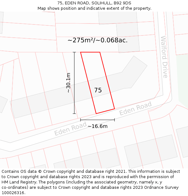 75, EDEN ROAD, SOLIHULL, B92 9DS: Plot and title map
