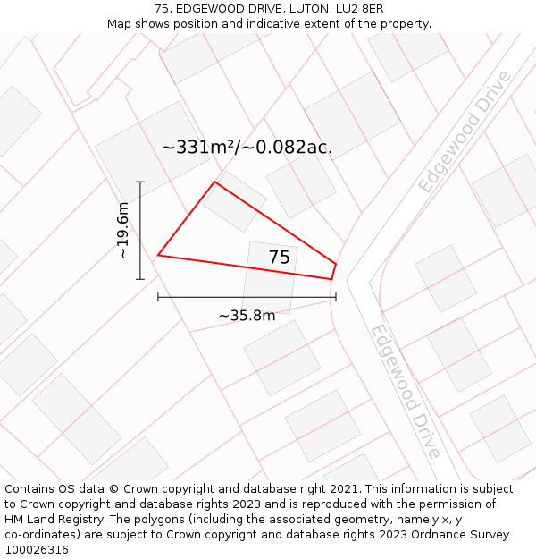 75, EDGEWOOD DRIVE, LUTON, LU2 8ER: Plot and title map