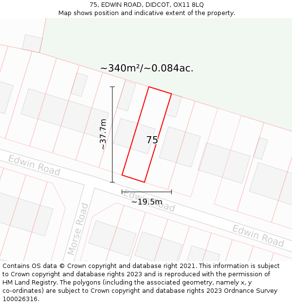 75, EDWIN ROAD, DIDCOT, OX11 8LQ: Plot and title map