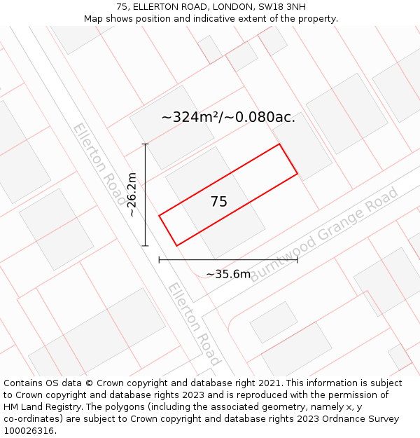 75, ELLERTON ROAD, LONDON, SW18 3NH: Plot and title map