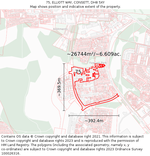 75, ELLIOTT WAY, CONSETT, DH8 5XY: Plot and title map