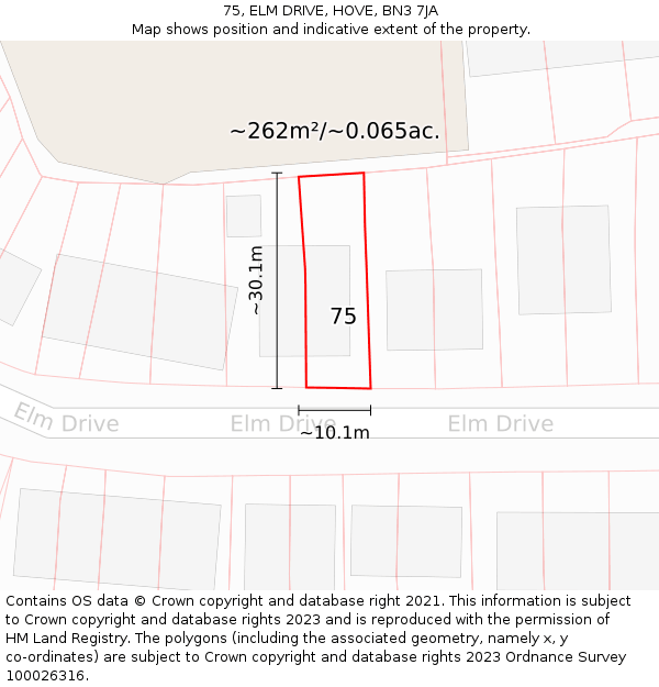75, ELM DRIVE, HOVE, BN3 7JA: Plot and title map