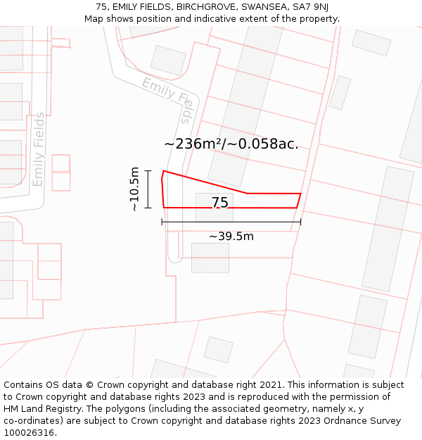 75, EMILY FIELDS, BIRCHGROVE, SWANSEA, SA7 9NJ: Plot and title map