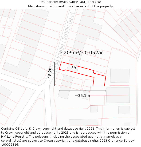 75, ERDDIG ROAD, WREXHAM, LL13 7DP: Plot and title map