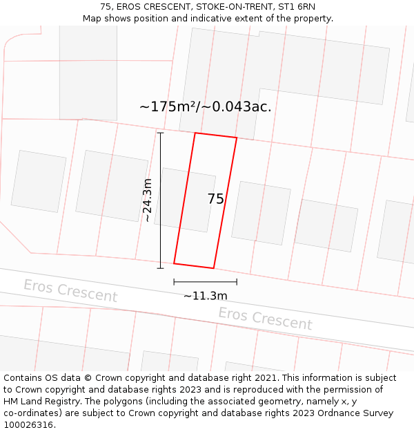 75, EROS CRESCENT, STOKE-ON-TRENT, ST1 6RN: Plot and title map