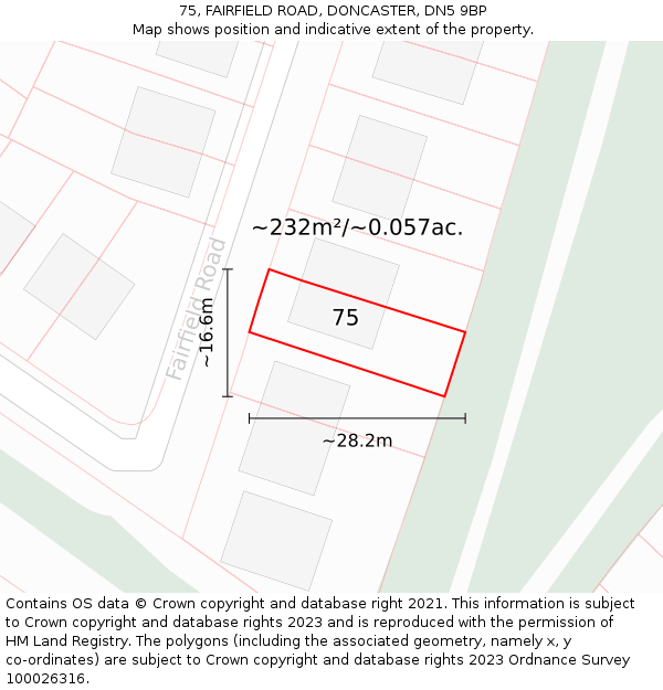 75, FAIRFIELD ROAD, DONCASTER, DN5 9BP: Plot and title map