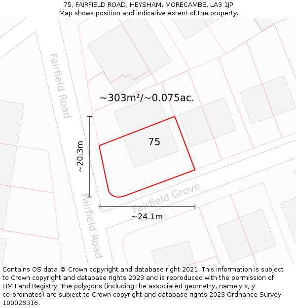 75, FAIRFIELD ROAD, HEYSHAM, MORECAMBE, LA3 1JP: Plot and title map