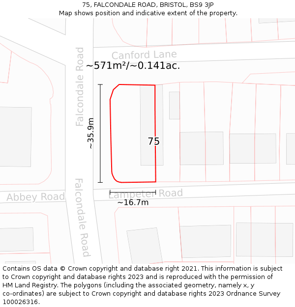 75, FALCONDALE ROAD, BRISTOL, BS9 3JP: Plot and title map