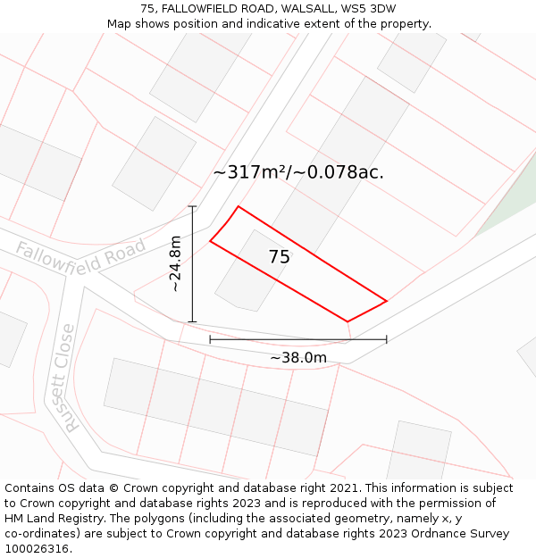 75, FALLOWFIELD ROAD, WALSALL, WS5 3DW: Plot and title map