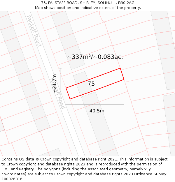 75, FALSTAFF ROAD, SHIRLEY, SOLIHULL, B90 2AG: Plot and title map