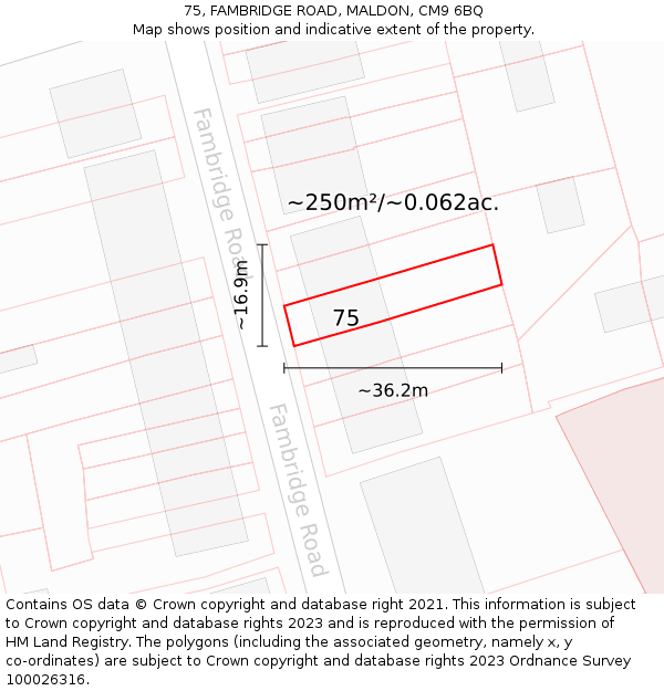 75, FAMBRIDGE ROAD, MALDON, CM9 6BQ: Plot and title map