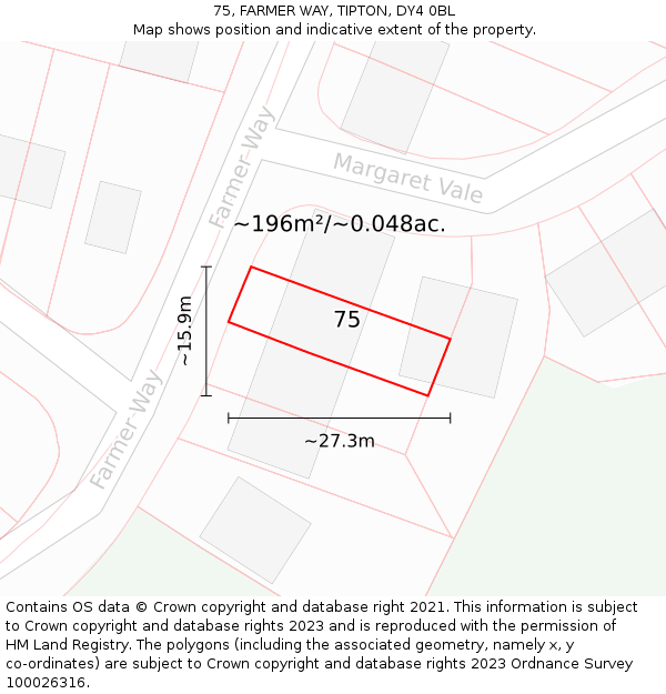 75, FARMER WAY, TIPTON, DY4 0BL: Plot and title map