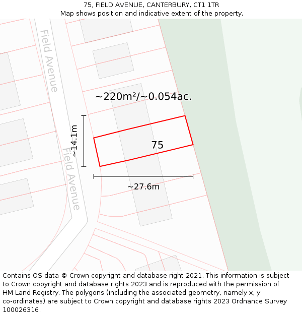 75, FIELD AVENUE, CANTERBURY, CT1 1TR: Plot and title map