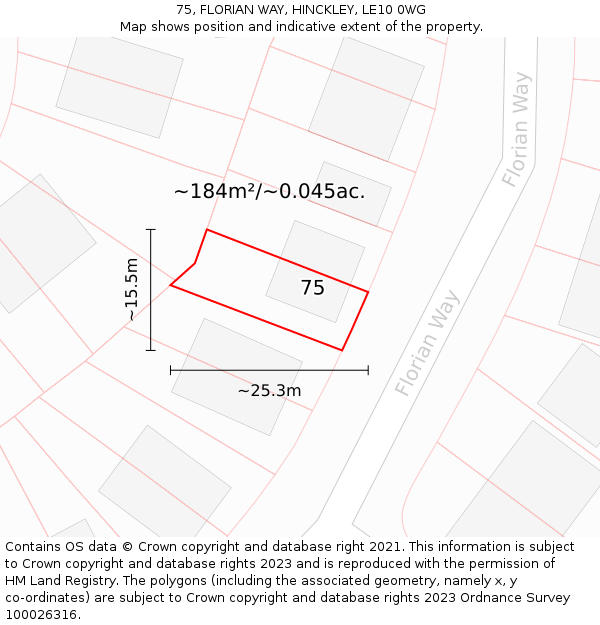 75, FLORIAN WAY, HINCKLEY, LE10 0WG: Plot and title map