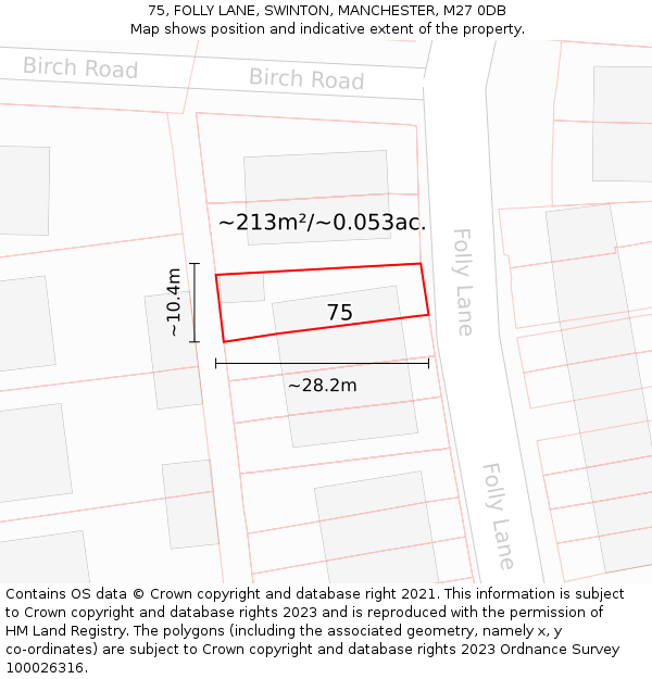 75, FOLLY LANE, SWINTON, MANCHESTER, M27 0DB: Plot and title map