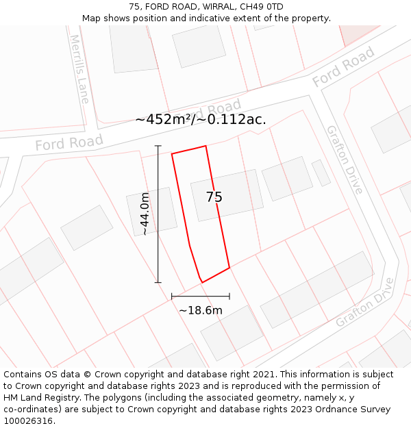 75, FORD ROAD, WIRRAL, CH49 0TD: Plot and title map