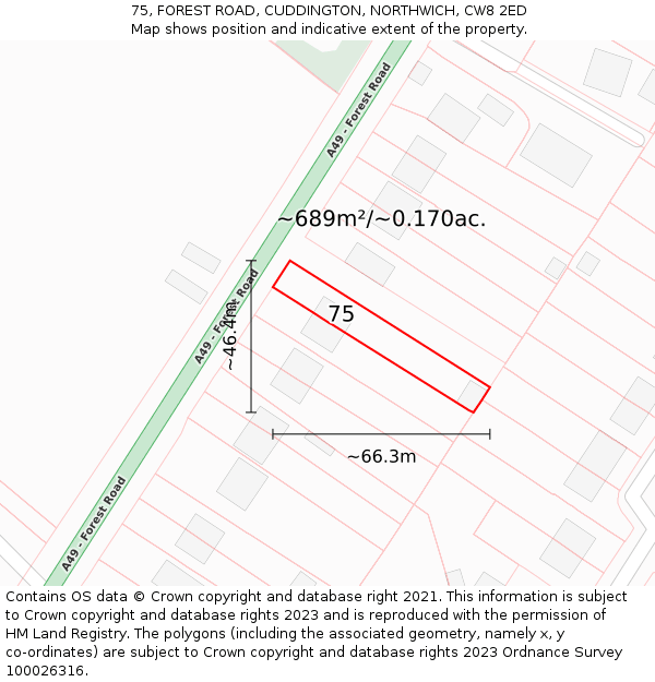 75, FOREST ROAD, CUDDINGTON, NORTHWICH, CW8 2ED: Plot and title map