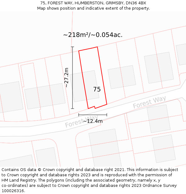 75, FOREST WAY, HUMBERSTON, GRIMSBY, DN36 4BX: Plot and title map