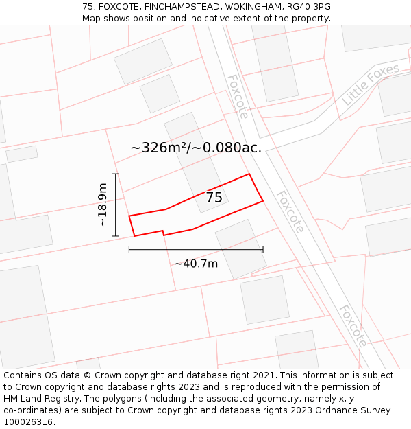 75, FOXCOTE, FINCHAMPSTEAD, WOKINGHAM, RG40 3PG: Plot and title map