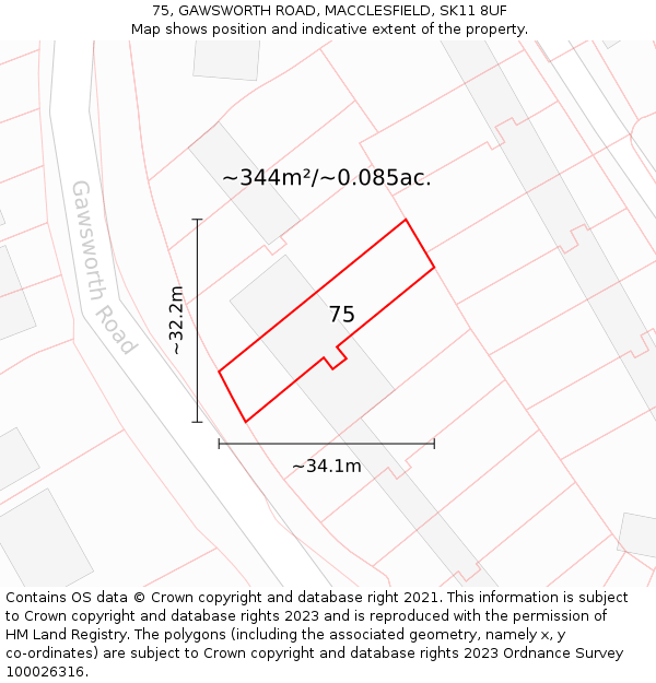 75, GAWSWORTH ROAD, MACCLESFIELD, SK11 8UF: Plot and title map
