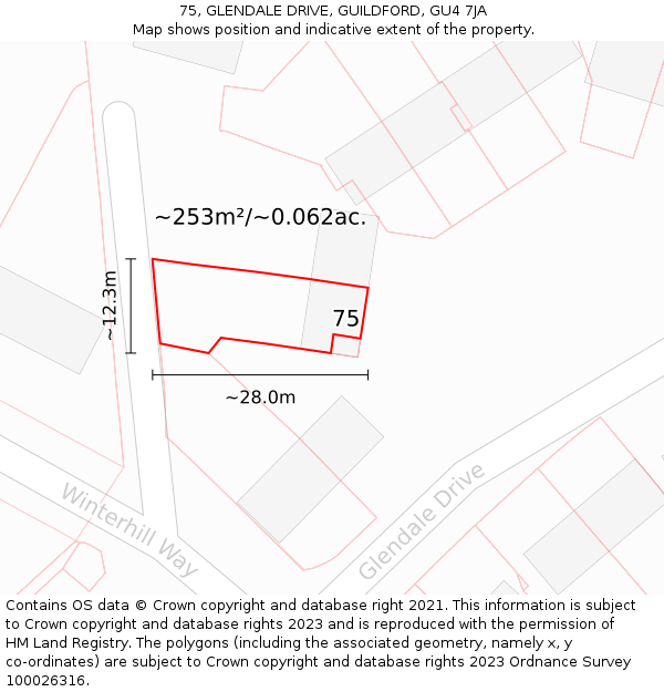 75, GLENDALE DRIVE, GUILDFORD, GU4 7JA: Plot and title map