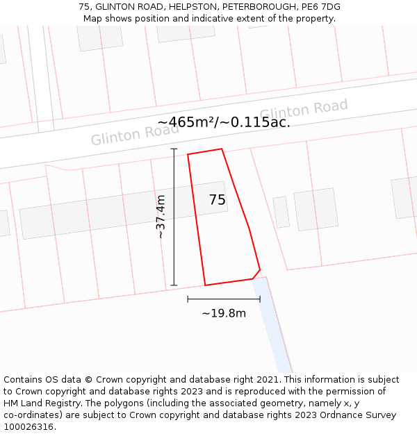 75, GLINTON ROAD, HELPSTON, PETERBOROUGH, PE6 7DG: Plot and title map