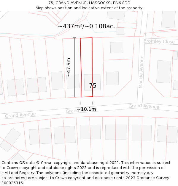 75, GRAND AVENUE, HASSOCKS, BN6 8DD: Plot and title map